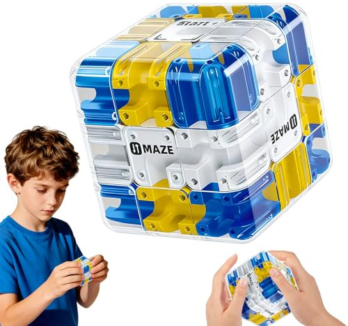 Großes 3D Labyrinth Puzzle Würfel, 3D Puzzle Maze Cube 2-in-1 Kugellabyrinth Zauberwürfel Stressabbau Spielzeug, Lernspielzeug Geschenk Für Kinder Erwachsene (Blau)