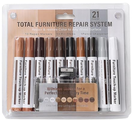Marcadores De Reparación De Madera – Bolígrafos De Retoque Para Muebles 12 Colores Con Sacapuntas Integrado | Rayas Y Golpes Profesionales Para Mesas, Armarios, Puertas, Carpinteros, Taller Dom