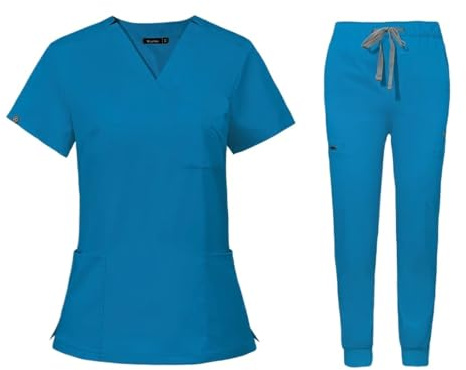 LNNXSZ Divisa Sanitaria Donna Scrub Uniforme for Sala operatoria Set di Scrub da Lavoro ospedaliero Forniture for Infermiere Tuta for chirurgia Dentale Abbigliamento da Lavoro(Blue,S)