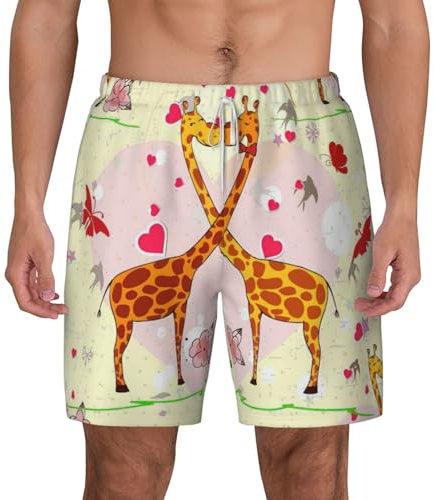 ASFgda Traje de baño para hombre, diseño de jirafa, corazón, flor, mariposa, secado rápido, pantalones cortos de playa, forro de malla con bolsillos para surf en la playa, blanco, S