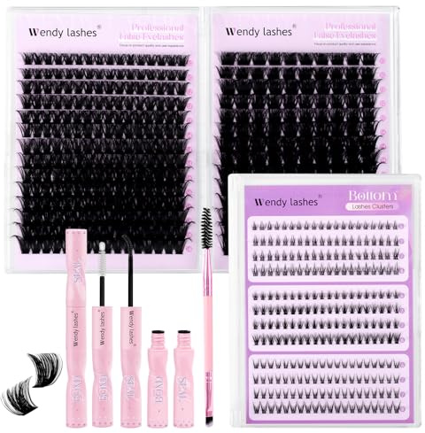 Kit Individuella Ögonfransar 100D+200D+3 Stilar Nedre Fransar MIX 10-18mm D Curl Naturliga Fluffiga Cluster Lashes med Lim, Försegling & Borste – DIY fransförlängning hemma(100D-200D-Kit) | Lash kluster MIX 10–18 mm D curle, ögonfranslim bond & tätning/borste för volym och längd för nybörjare