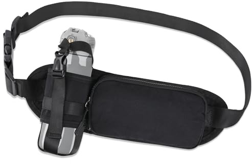 Outplea Laufgürtel mit Flaschenhalter, Bauchtasche Lauftasche Jogging Herren Damen, Fitnessgürtel für Radfahren Klettern Hundetraining, kompatibel mit Allen Smartphones, Schwarz
