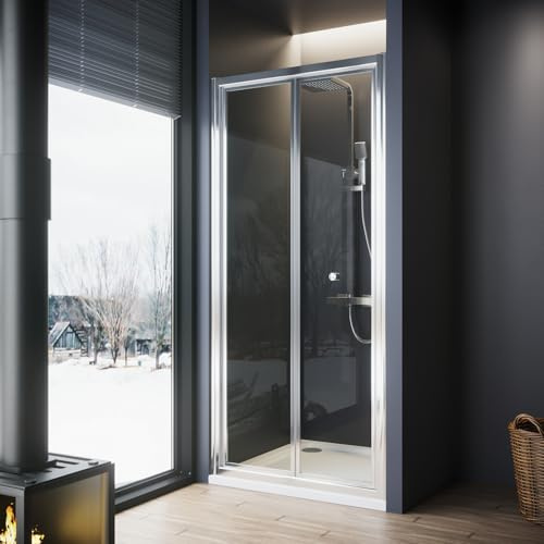 ZANOFIRA 800mm Bi-Fold Shower Door Folding Shower Screen 6mm Toughened Clear Safety Glass Space Saving Magnetic Seal Reversible for Wet Rooms