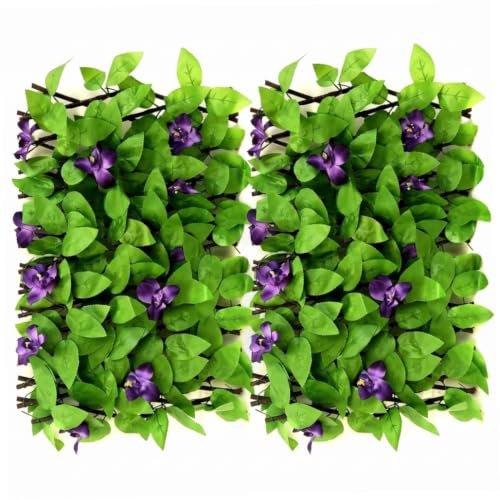 Ameble Schermatura a Traliccio di edera 2 Pezzi Giardino Artificiale, Recinzione per la Privacy espandibile con Foglie Viola Verde 8-78 Pollici Schermatura a Traliccio di edera, da Giardino AR