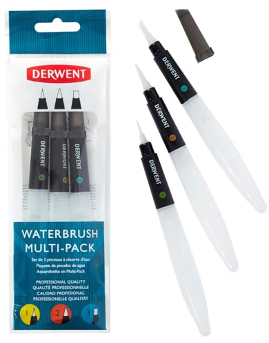 Derwent Pincel para Pintar con Acuarelas, Pack de 3, Incluye Punta Cincel, Fina y Media, Calidad Profesional, 2301975