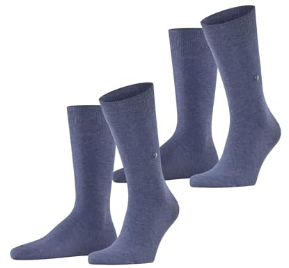 Burlington Herr Everyday 2-pack strumpor andas bomull förstärkta herrstrumpor hudvänlig slitstark enfärgad business vardag multipack 2 par, Blå (Light Denim 6660), 40-46 EU