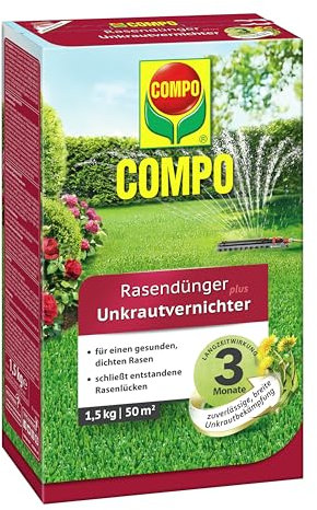 Compo FLORANID Rasendünger Plus Unkrautvernichter, 3 Monate Langzeitwirkung, Feingranulat, 1,5 kg, 50 m²