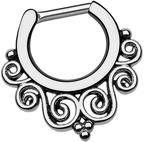 Piersando Piercing Scharnier Clicker Ring Tribal mit Perlen Ringe Spirale Vintage Septum Tragus Helix Ohr Nase Lippe Brust Intim Anthrazit 1,2mm