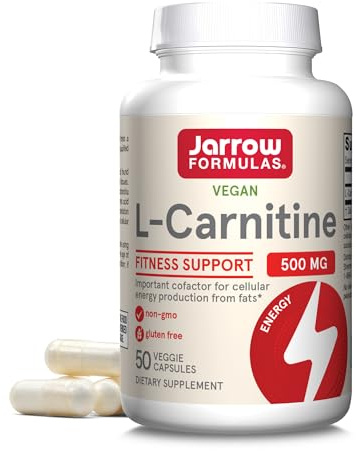 Jarrow Formulas® L-Carnitine 500 mg, Dietary Supplement, Support for Cellular Energy Production, 50 Veggie Capsules, 50 Day Supply