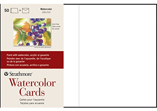 Strathmore Full Size Watercolor Cards with Envelopes, 140 lb. Cold Press, 5 X 6.875 inches, White, Package of 50 (105-210)