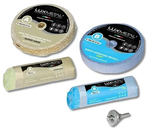 Lux Metal - Kit de Pulido 2 Pasta de Pulido Abrasiva de 250 g y 2 Discos de Pulido 100 mm Sisal Algodón Discos Broca para Pulir Metales Acero Inoxidable Aluminio Set de Pulido Latón Cobre Rueda