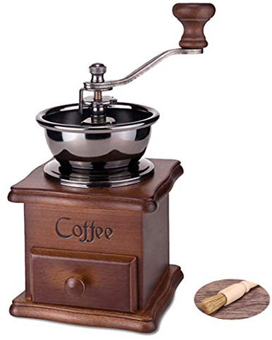 Macina caffè manuale in Legno,Regolabile Grinder in Ceramica Burr, Portatile Macinino per caffè macinato a Mano con Manovella e Cassetto retrò Vintage Macchina