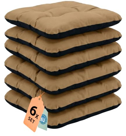 Outdoor Sitzkissen Stuhlkissen - 6er Set - 45 x 45 cm - Made in EU, Wasserdichtes & UV-beständig Gartenkissen - Stuhlauflage Stuhlpolster für Balkonstühle - Beige