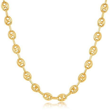 Beaux Bijoux Coffee Bean Necklace Puffed Mariner Anchor Chain Link Necklace Gold | 14k Gold Plated and Silver | Chain Link Necklaces for Women (6mm- 18 inch)