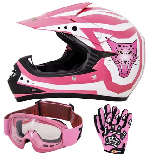 Zorax Pink M (51-52cm) ZOR-X17 Children Kids Motocross Helmet ECE 2206 & Gloves M(6cm) & Goggles - Dirt Bike Off Road Motorbike Helmet