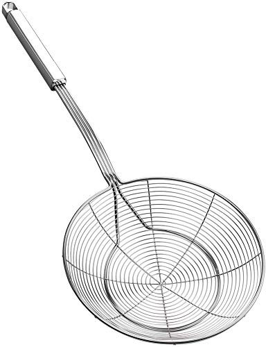 YFWOOD Écumoire en acier inoxydable avec poignée pour frire et servir les aliments, les pâtes, les spaghettis, les nouilles (diamètre : 18 cm ; longueur totale : 44 cm)