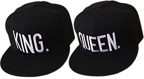 2 stycken baseballkeps, King & Queen Baseballkeps, broderibokstäver par hiphop platt keps, unisex män kvinnor, för par, raps, utomhus (svart)