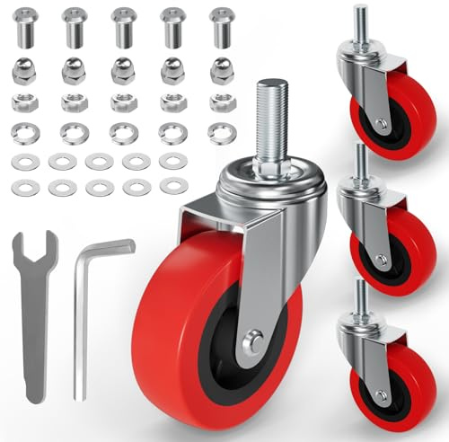 MySit 4 Pack Creeper Wheels 2.5 Inch Heavy Duty Swivel Caster Wheel Creeper Service Cart Stool Post Mount, M10 (Around 3/8) x 1 Metric Threaded Stem Casters Wheels Replacement
