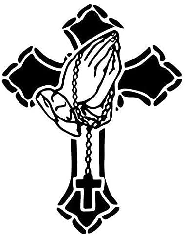 myrockshirt Kreuz Betende Hände Rosenkranz 15 cm Aufkleber Autoaufkleber Sticker ohne Hintergrund Auto PKW Lack Scheibe