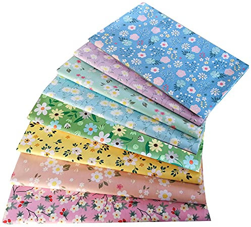 8 Stück 46 x 56 cm Stoffe zum Nähen Baumwolle,Patchwork Stoffe Paket，Stoff für mundschutzmasken， Stoff-Quadrate & Quiltingstoffe für Patchwork Handgemachten,Floret