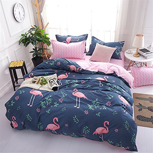 Meiju-shop Bettwäsche-Set, Mateju 3pcs Microfaser Bedrucktes Weiche Atmungsaktive Hypoallergen Kopfkissenbezug Bettbezug mit Reißverschluss Schließung (Flamingo,200x220+80x80cm)
