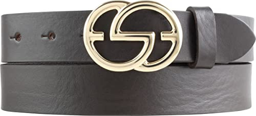 BELTINGER Damen-Gürtel EMIL aus Vollrindleder 3 cm | Schmaler Ledergürtel für Damen 30mm | Gold glänzend | Braun 95cm
