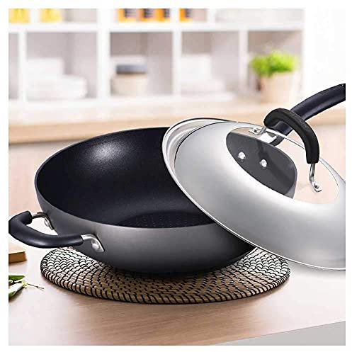 ZXFDMSWJ Wok Pan Wok Antiadherente, Wok de inducción Antiadherente, sin hollín, sin Pegamento, sin Revestimiento, sin óxido, Apto para Wok de Humo no graso Universal, aleación de Aluminio, 32 cm Wok