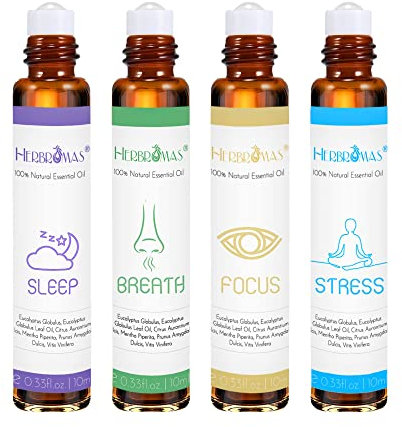 Roll-On-Sets mit ätherischen Ölen für die Aromatherapie, Roll-on-Set mit natürlicher, vorverdünnter ätherischer Ölmischung, für Frauen zur Hautpflege und für den Heimgebrauch, Packung mit 4 x 10 ml