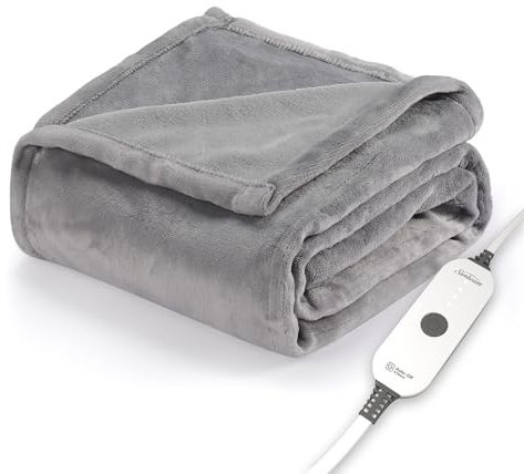 Sunbeam Royal Posh Dove Grey Heated Personal Throw / Blanket, Cozy-Warm, Adjustable Heat Settings