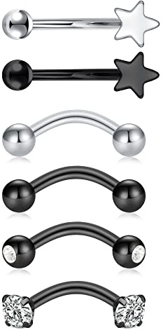 LAURITAMI 1,2 mm Rook-Piercing mit gebogenem Stab aus Edelstahl, 16 g, 8 mm, Edelstahl