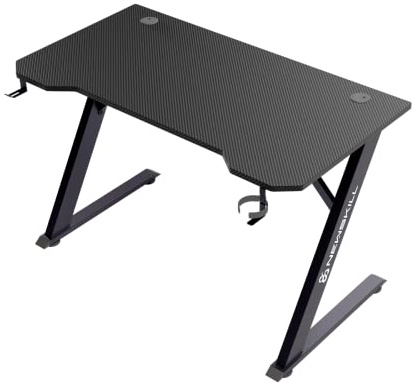 NEWSKILL Belenor Mesa Gaming 120x60 cm, Estructura Metal 200 kg, Efecto Carbono, gestión Cables, Soporte Auriculares, Setup Completo, Negra