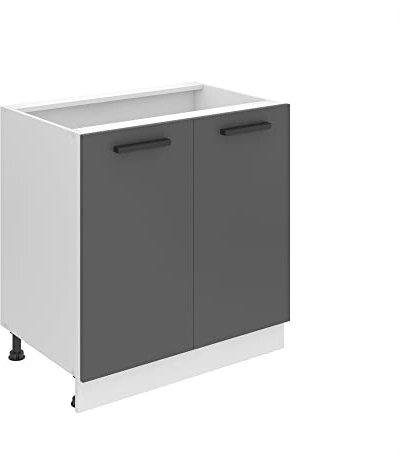 Belini Unterschrank Küche, Küchenunterschrank 80 cm Breite. SD Küchenunterschrank ohne Arbeitsplatte. Küchenschrank mit 2 Türen, Silber matt