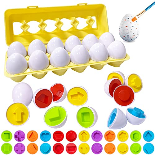 Juguete de Huevos Plástica,12 Piezas Huevos Juguetes Niños para clasificar Huevos Formas y Colores Mejores Juguetes Montessori Juegos Educativos para Niños y Niñas 1 2 3 4 5 Año
