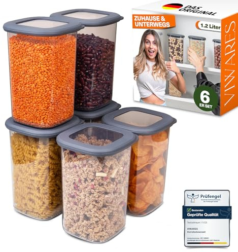 Viwares Vorratsdosen mit Deckel Luftdicht, 6er Vorratsbehälter Set BPA-Frei | Vorratsdose zur Müsli Mehl Aufbewahrung Küche, Praktische Organizer Küche, Frischhaltedosen für Lebensmittelaufbewahrung