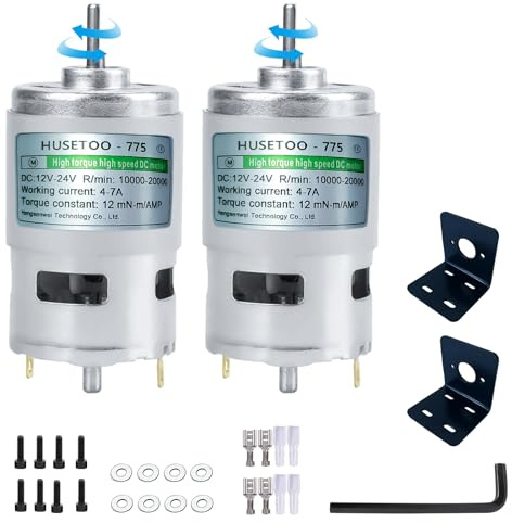 12 V DC-Motor, 775 DC-Motors, hohes Drehmoment, max. 20000U/min, Doppelkugellager, leise Power-Räder, Motor-Upgrade-Gleichstrommotor (mit Halterung) (D-Wellenmotoren, 2 Stück)