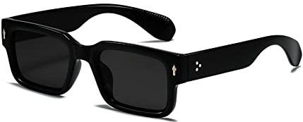 EYLRIM Square Frame Sunglasses for Women Men Trendy Chunky Rectangle Sun Glasses Black Shades UV400 Protection(A1 Black/Grey)