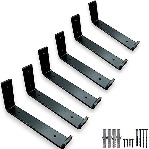 6 Pcs Heavy Duty Shelf Brackets for Scaffold Board Shelving - Shelves Support Industrial Rustic Style (Black, 225mm UP)