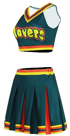 2 Stück Frauen Cheerleader Kostüm Top Rock Sets Cosplay Cheer Outfit Halloween Cheerleading Party Marineblau S