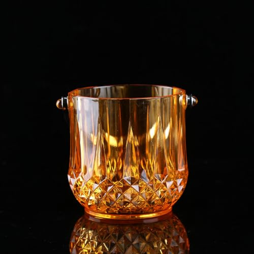 ZYFAB Seau à Glace en Cristal Acrylique, Transparent Seau à Glace Seau à Champagne modèle Diamant Refroidisseur de bière de vin avec poignée pour Bar fête KTV,Orange,12 * 13 * 9.2cm