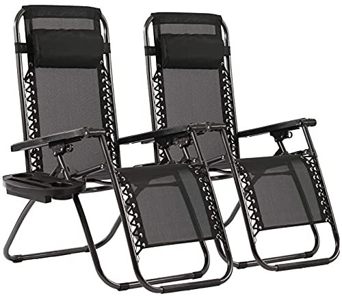 Ultraleichter Campingstuhl, Set aus 2 Zero-Gravity-Stühlen, klappbarer Outdoor-Loungesessel mit Kissen und Getränkehalterablagen, tragbarer Liegestuhl für Terrasse, Rasen, Pool, Hinterhof, Strand