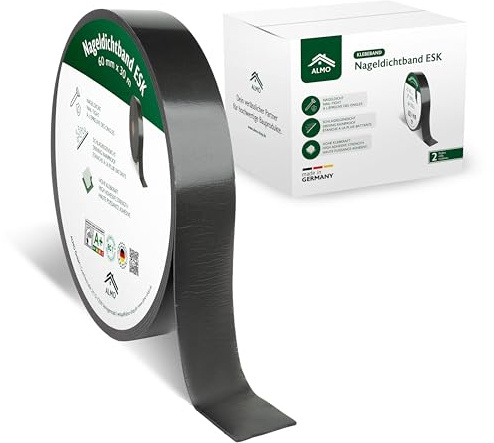 ALMO 2 rouleaux de bande d'étanchéité PE pour clous très adhésive (30m x 60mm) bande d'étanchéité bande de séparation autocollante pour sous-couches, Anthracite