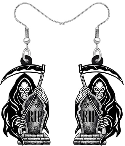 DANALE Halloween Neuartig Totenkopf Sensenmann Ohrringe Tropfen Sensen Schmuck für Frauen Mädchen Charms Geschenke (Schwarz A)