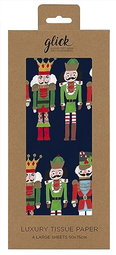 Glick Luxuriöses Seidenpapier für Weihnachten, Nussknacker-Design, 4 Blatt, 50 x 75 cm, wenn geöffnet, Marineblau
