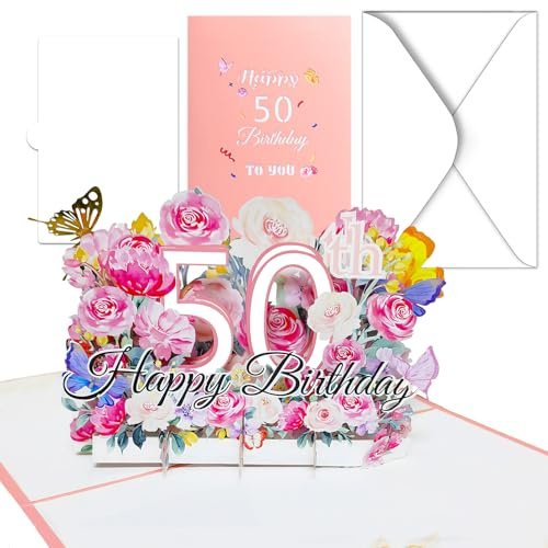 50 Geburtstagskarte,3D Pop Up Karte 50 Geburtstag,kartes 50 geburtstag frau | Geburtstagskarte 50. geburtstag,Geburtstagskarten 50. mit Umschlag und Notizkarte,3D Pop Up Karte Geburtstags Grußkarte