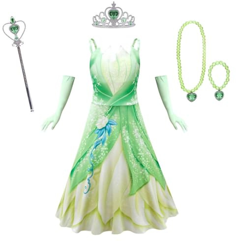 Lito Angels Deguisement Costume Robe de Princesse Tiana avec Gants et Accessoires pour Enfant Fille Taille 3-4 ans, Vert (étiquette en tissu 100)