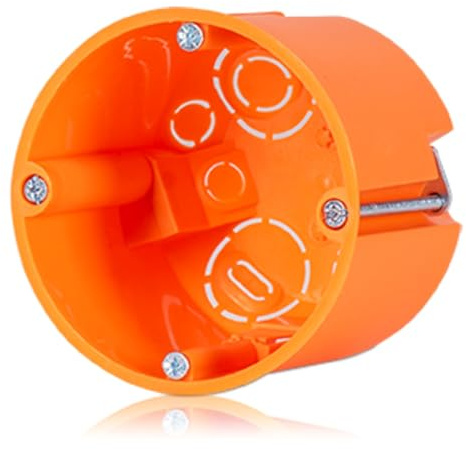 F-tronic 25 Stück Hohlwand Geräte-Verbindungsdose E117 orange, Kunststoff, Ø 68mm, 61mm tief, 4 Rohreinführungen M20