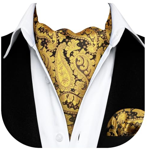HISDERN Set d'Ascot pour homme et pochette Paisley floral Ascot Foulard élégant en soie pour homme Mouchoir Ascot Cravate pour mariages officiels