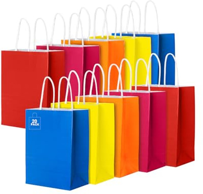 CHARMGIFTBOX 20 Stück 15 x 21 x 8 cm Bunte Papiertüten mit Henkel, Geburtstagsgeschenktüte, kleine Geschenktüten Papier für Kinder- und Erwachsenenpartys, Fest, Hochzeiten, Babypartys