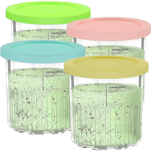 AUMUA Pot et Couvercle pour Ninja CREAMi Deluxe Sorbetière machine à desserts glacés, Lot de 4 Bol Bacs à Crème Glacée pour Ninja Creamy NC501EU NC502EU, Sans BPA et Lavable au Lave-Vaisselle