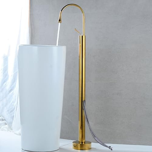 BiaoTeng Wasserhahn für Freistehende Badewanne 360° Drehbarer Heiß und Kalt Einhandmischer Standarmatur Freistehende Wannenarmatur Gold